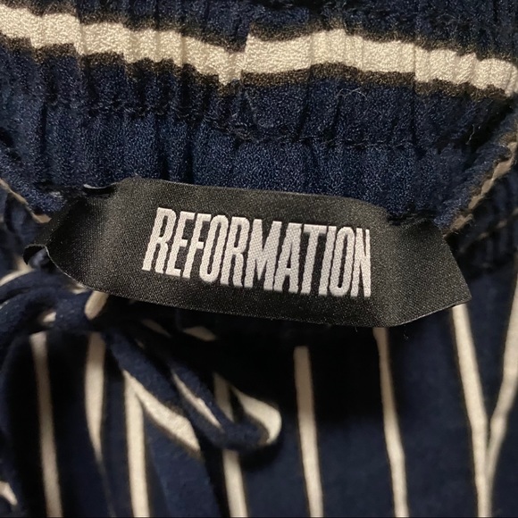 Reformation Drawstring Navy White Stripe Pant - Picture 4 of 7